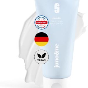 Loțiune de corp hidratantă juno & me Clarifying Body Lotion - Loțiune de corp hidratantă pentru ten cu imperfecțiuni - Cu complex BHA, AHA și ulei de Manuka - Netezește pielea - Vegană - Testată dermatologic - 200 ml