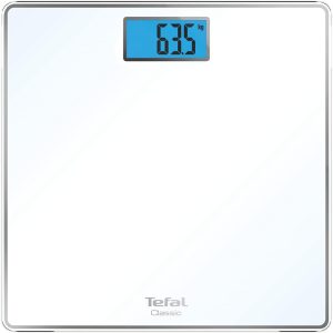 Cântar de baie Tefal Classic, 31 x 31 cm, capacitate maximă 160 kg, cântar 100 g, indicator de fundal, baterii incluse, PP1501V0, alb
