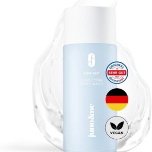 juno&me Gel de duș purificator - Spumă de duș curățătoare în profunzime împotriva impurităților - Cu AHA, BHA, Zinc și Niacinamidă - Reglează sebumul și rafinează complexul - Vegan - Fabricat în Germania - 200 ml