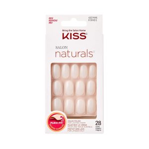 KISS Salon Natural "Break Even" Alb Natural, Formă Squoval Scurtă Medie - 28 Unghii Art Press On pentru Lipire, DIY, Lipici Unghii 2g, 1 Stick Manichiură, 1 Pilă Mini