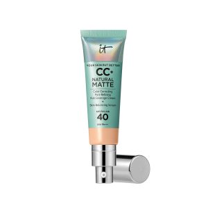 IT Cosmetics Your Skin But Better CC+ Cream Natural Matte SPF 40, 32 ml, fond de ten cu SPF 40, corector de culoare și hrănitor, reduce strălucirea, cremă de față colorată