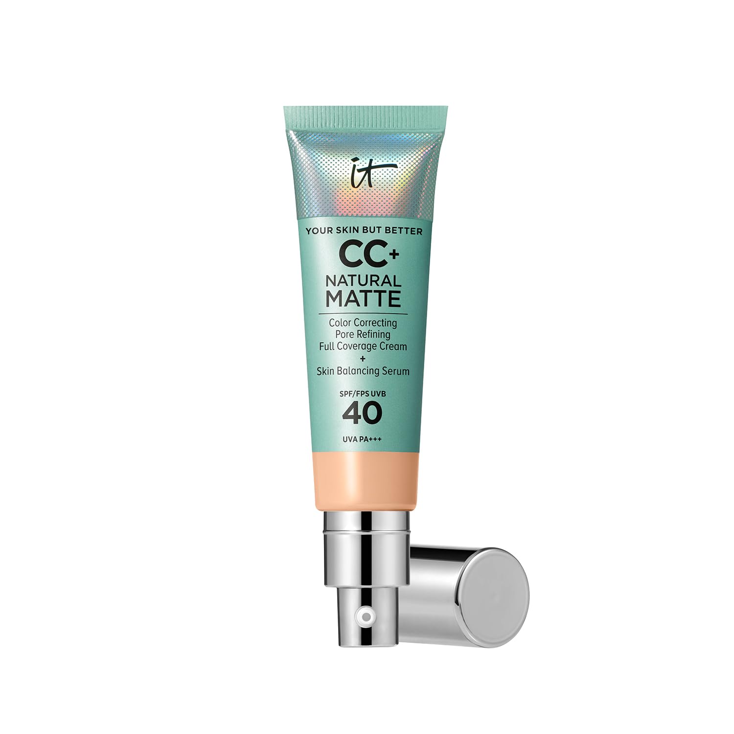 IT Cosmetics Your Skin But Better CC+ Cream Natural Matte SPF 40, 32 ml, fond de ten cu SPF 40, corector de culoare și hrănitor, reduce strălucirea, cremă de față colorată