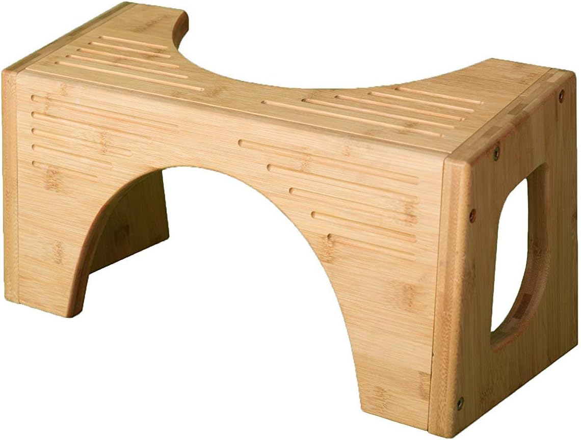 Squatty Potty Taburet de toaletă rabatabil original din bambus, înălțime de 18 cm și 23 cm, maro
