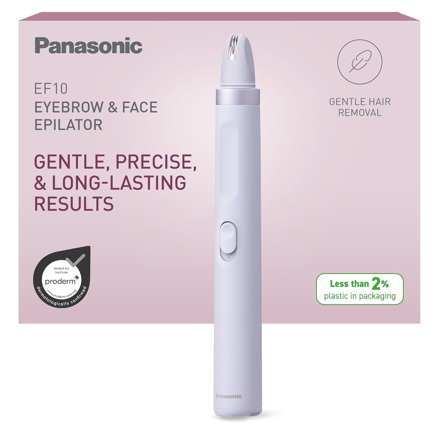 Epilator pentru sprâncene și păr facial Panasonic ES-EF10-V503 pentru femei, modelator de sprâncene, epilator pentru sprâncene, lumină LED, design compact tip stilou, alimentat cu baterii AA, violet deschis