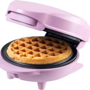 Aparat de vafe Bestron Mini pentru vafe clasice, aparat mic de vafe cu înveliș antiaderent, pentru zile de naștere ale copiilor, petreceri în familie, Paște sau Crăciun, design retro, culoare: violet mat