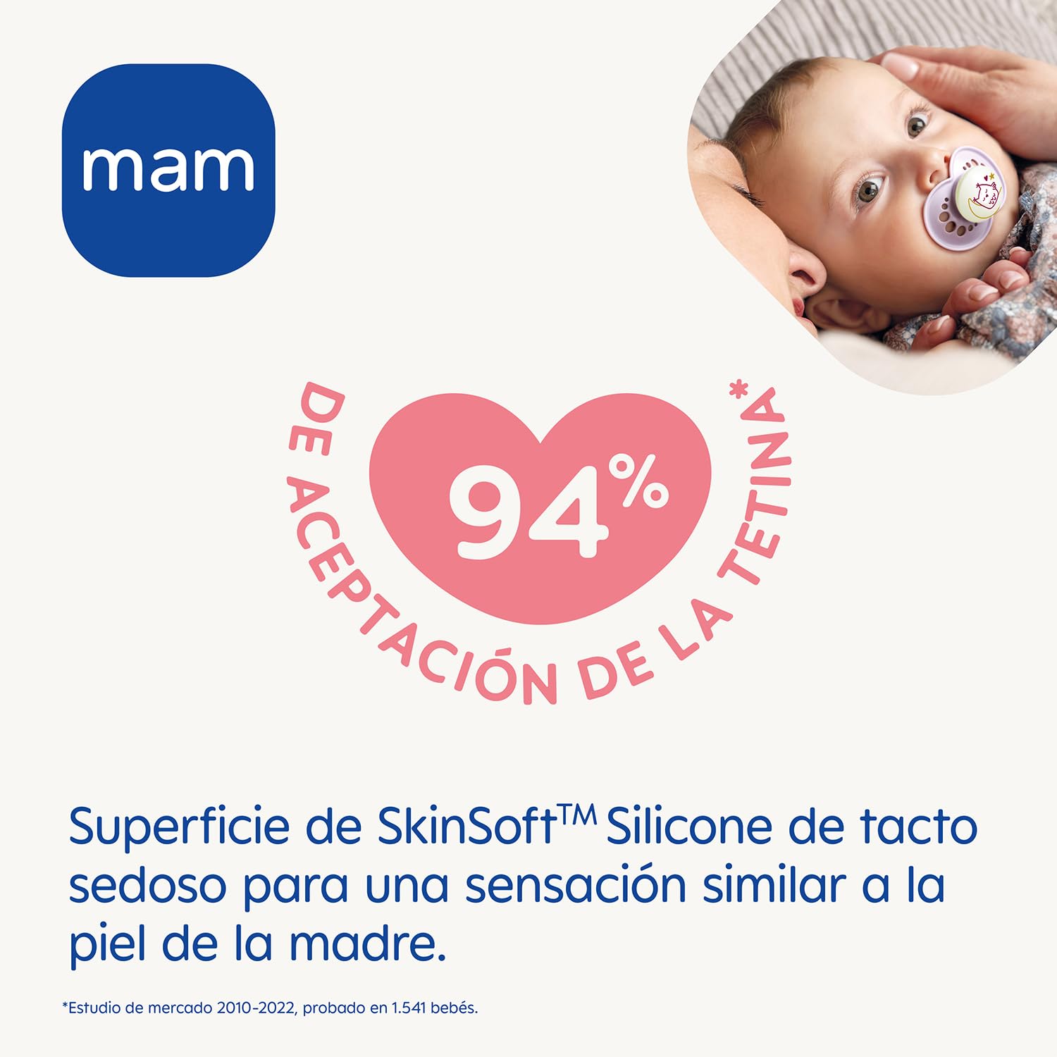 MAM 2 x Suzetă care se luminează în întuneric 2-6 luni cu tetină simetrică, plată și flexibilă din silicon, ușor de luat cu cutie autosterilizată, MAM Original roz mat, culoare noapte - Image 2
