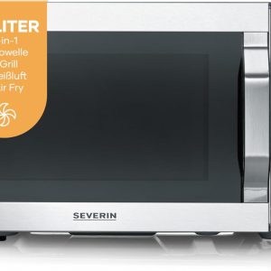 SEVERIN MW 7982 Cuptor cu microunde 4 în 1 Crispy Wave, funcție cu aer cald până la 230°C, friteuză cu aer cald, cuptor cu microunde, cuptor și grătar, temporizator de 95 de minute, putere maximă 2150 W, 25 L, argintiu/oțel inoxidabil