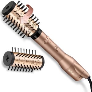 Perie cu aer cald rotativă dublă BaByliss Big Hair – tehnologie ionică cu anti-încrețire, accesorii de 50 mm și 40 mm, 2 direcții de rotație, 2 setări de temperatură + comutator jet de aer rece, șampanie, AS952E
