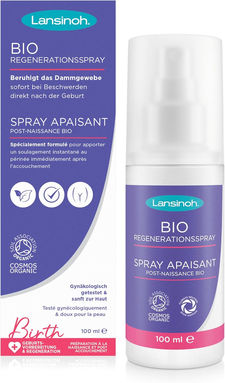 Spray regenerator organic Lansinoh - 100 ml - Calmează zona perineală sensibilă din puerperiu - Răcoritor și hrănitor