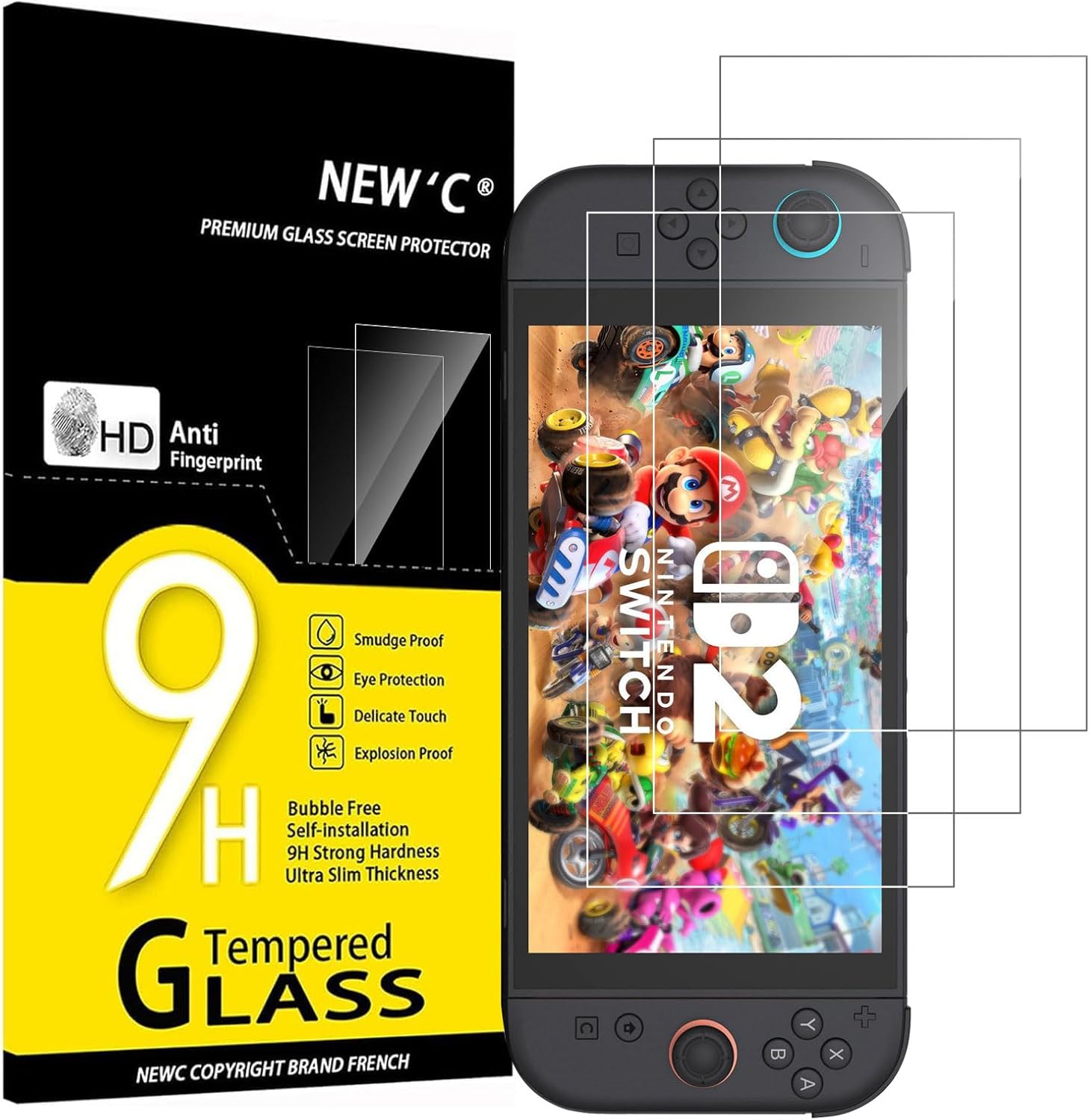 NEW'C Pachet de 3 pentru Nintendo Switch 2, sticlă securizată, antizgârieturi, duritate 9H, protecție ecran HD, 0,33 mm ultra transparentă, ultra rezistentă