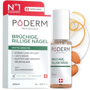 PODERM - Unghii fragile, cu caneluri și rezistente | Tratament pe bază de plante | Regenerează, întărește | Îngrijire profesională pentru picioare/mâini | Ușor și rapid | Fabricat în Elveția, incolor, 8 ml (Pachet de 1)