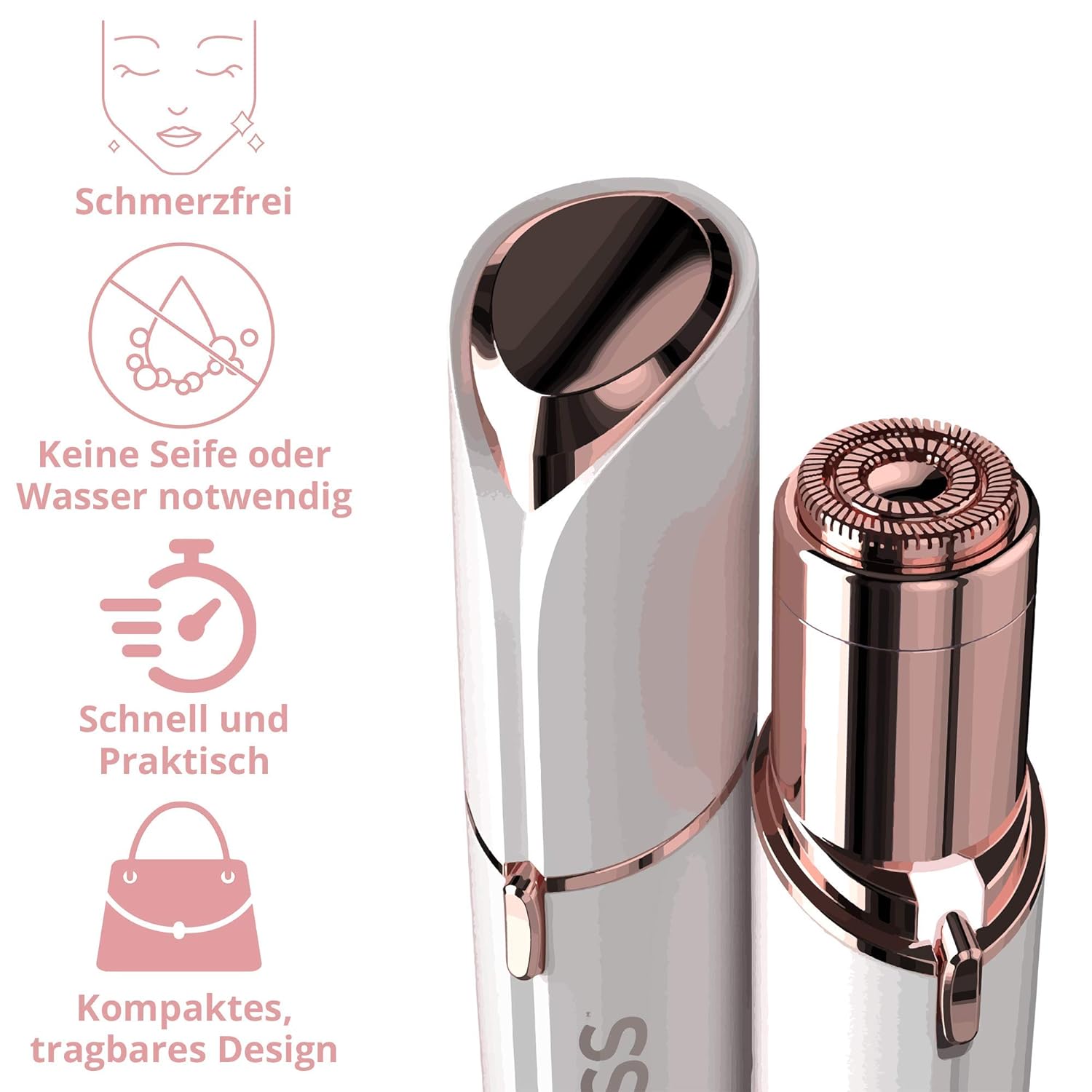 Aparat de îndepărtare a părului facial și a bărbii Finishing Touch Flawless Face pentru femei, fără durere, pentru îndepărtarea părului facial, pentru piele sensibilă, aparat de ras fără durere pentru femei - Baterie inclusă - Alb - Image 3