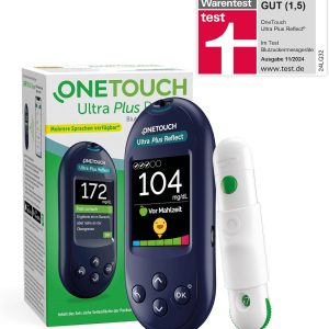 Monitor de glucoză din sânge OneTouch Ultra Plus Reflect® (mg/dl) | 1 glucometru, 10 benzi de testare, 10 lancete, 1 dispozitiv de înțepare și 1 cutie | Stiftung Warentest Foarte bun (1,5)
