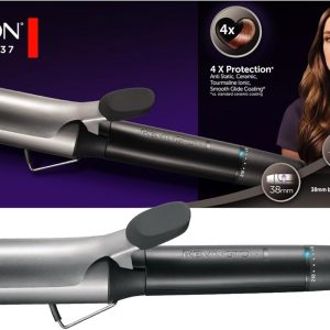 Remington Pro Big Curl CI5538, 38 mm pentru bucle mari, protecție în 4 direcții, înveliș antistatic din turmalină ceramică, 8 setări de temperatură, timp de încălzire de 30 de secunde, argintiu/gri