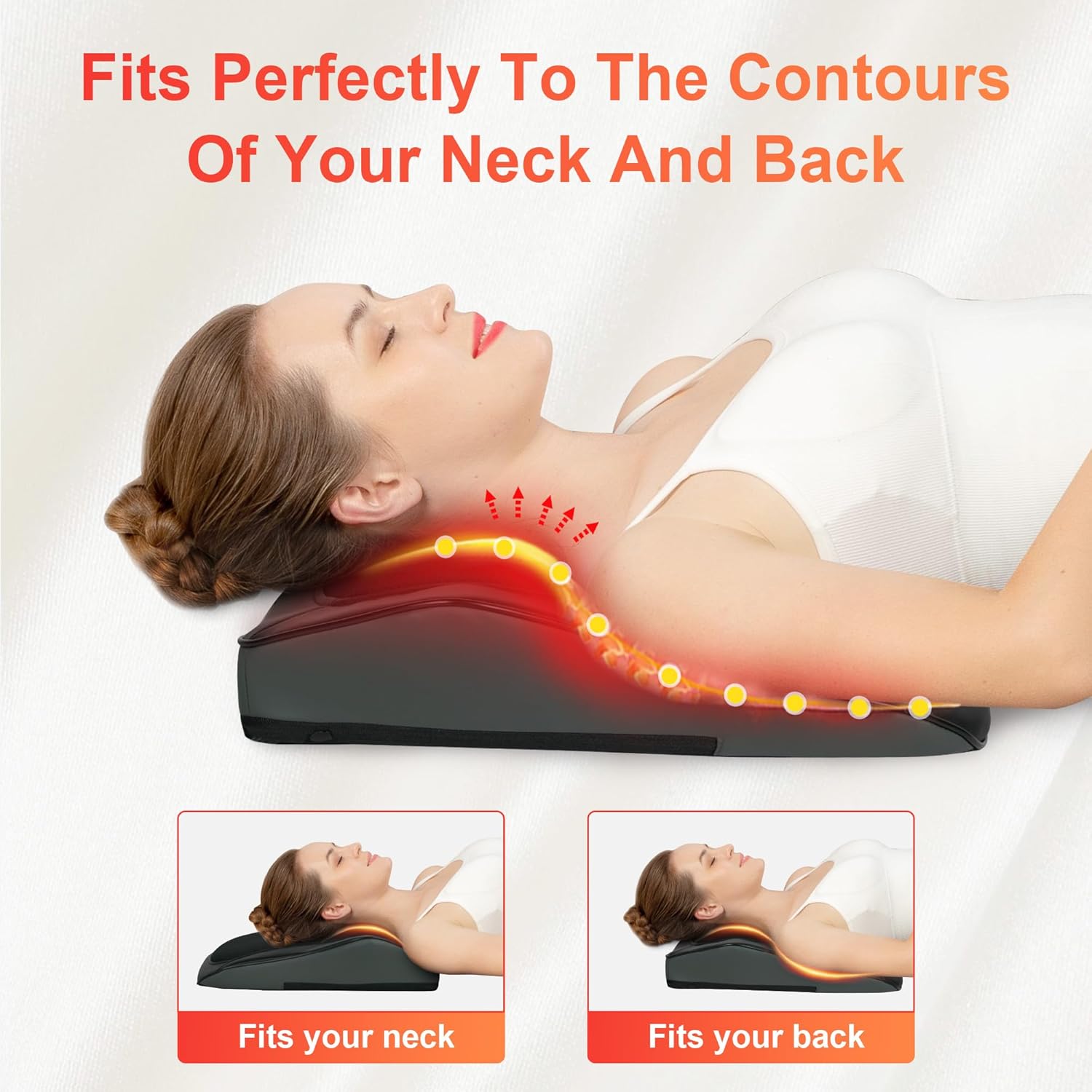 Aparat de masaj COMFIER, masaj pentru gât cu căldură, masaj Shiatsu pentru spate cu capete de frământare 4D, pernă de masaj pentru umeri, spate, picioare, cadouri pentru bărbați și femei - Image 2