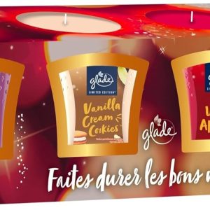 Set Lumânări Parfumate Vegane Glade Ediție Limitată - 4 Parfumuri Exclusive cu Uleiuri Esențiale - Formulă Nouă Fără Ulei de Palmier - 4 x 27 de Ore