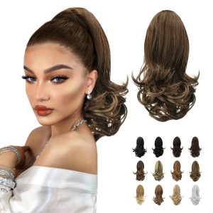 Extensie de coadă de cal Sofeiyan 33 cm, coadă de cal lungă și creță, extensie de păr tip gheară cu clips, perucă sintetică cu aspect natural pentru femei, maro auriu