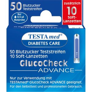 60 x Benzi de testare a glicemiei TESTAmed GlucoCheck Advance plus lancete moi