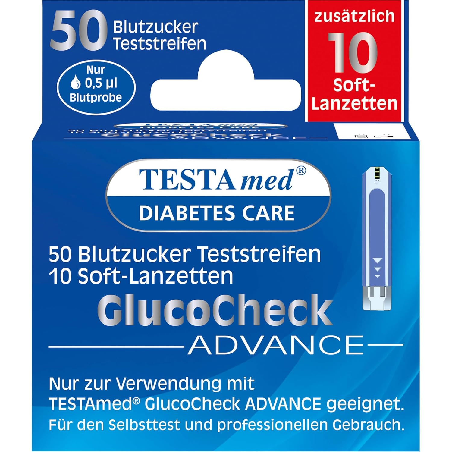 60 x Benzi de testare a glicemiei TESTAmed GlucoCheck Advance plus lancete moi