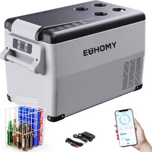 EUHOMY Ladă frigorifică cu compresor, 30,6 L, 12 V/24 V DC - Combinație frigider-congelator (-20°C ~ 20 ℃) cu aplicație și afișaj LCD | Frigider portabil de camping pentru autorulotă, mașină, barcă | Protecție baterie pe 3 niveluri (ECO/MAX), ≤ 45 dB