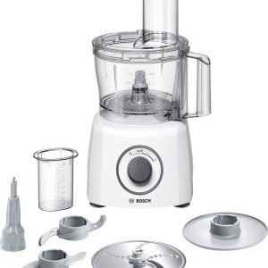 Bosch MultiTalent 3 MCM3100W, 20 de funcții, bol de amestecare de 2,3 l, cuțit utilitar, disc reversibil cu zmeură, disc de impact (cremă), ajutor de umplere, capac, 800 W, alb