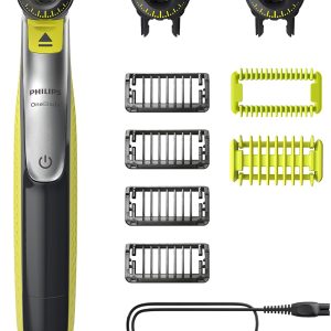 Aparat de tuns electric pentru barbă Philips OneBlade 360 pentru față și corp, aparat de ras și de îngrijire corporală pentru tuns, coafat și aparate de ras, 3 lame la 360°, 4 accesorii de tuns (1, 2, 3, 5 mm), 2 accesorii pentru corp.
