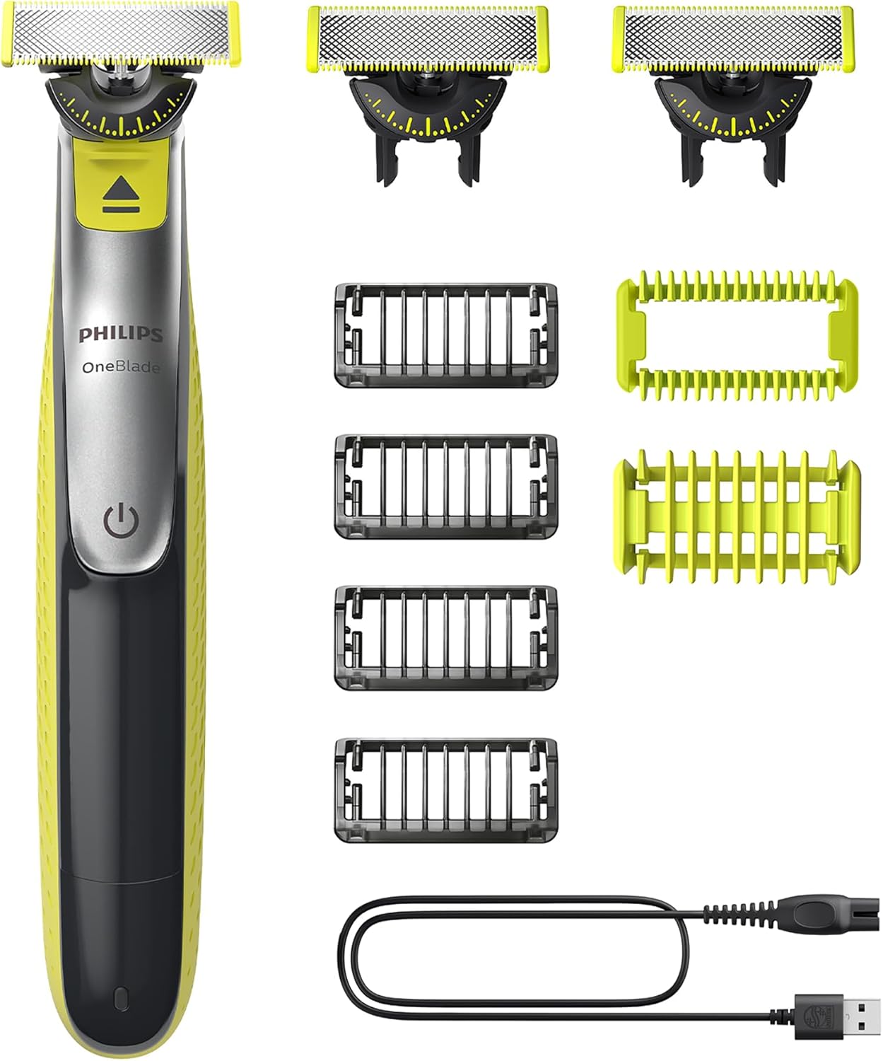 Aparat de tuns electric pentru barbă Philips OneBlade 360 pentru față și corp, aparat de ras și de îngrijire corporală pentru tuns, coafat și aparate de ras, 3 lame la 360°, 4 accesorii de tuns (1, 2, 3, 5 mm), 2 accesorii pentru corp.