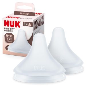 Tetină NUK Perfect Match pentru biberon | De la 0 luni | Se adaptează la bebeluș | Anti-colici | Fără BPA | Tetină din silicon pentru biberoane, dimensiune mică | Pachet de 2