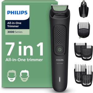Aparat de tuns multifuncțional Philips Multigroom seria 3000 cu 7 piese: aparat de ras și de tuns pentru față și cap, lame auto-ascuțite, prietenoase cu pielea, zece setări de lungime, model MG3930/15