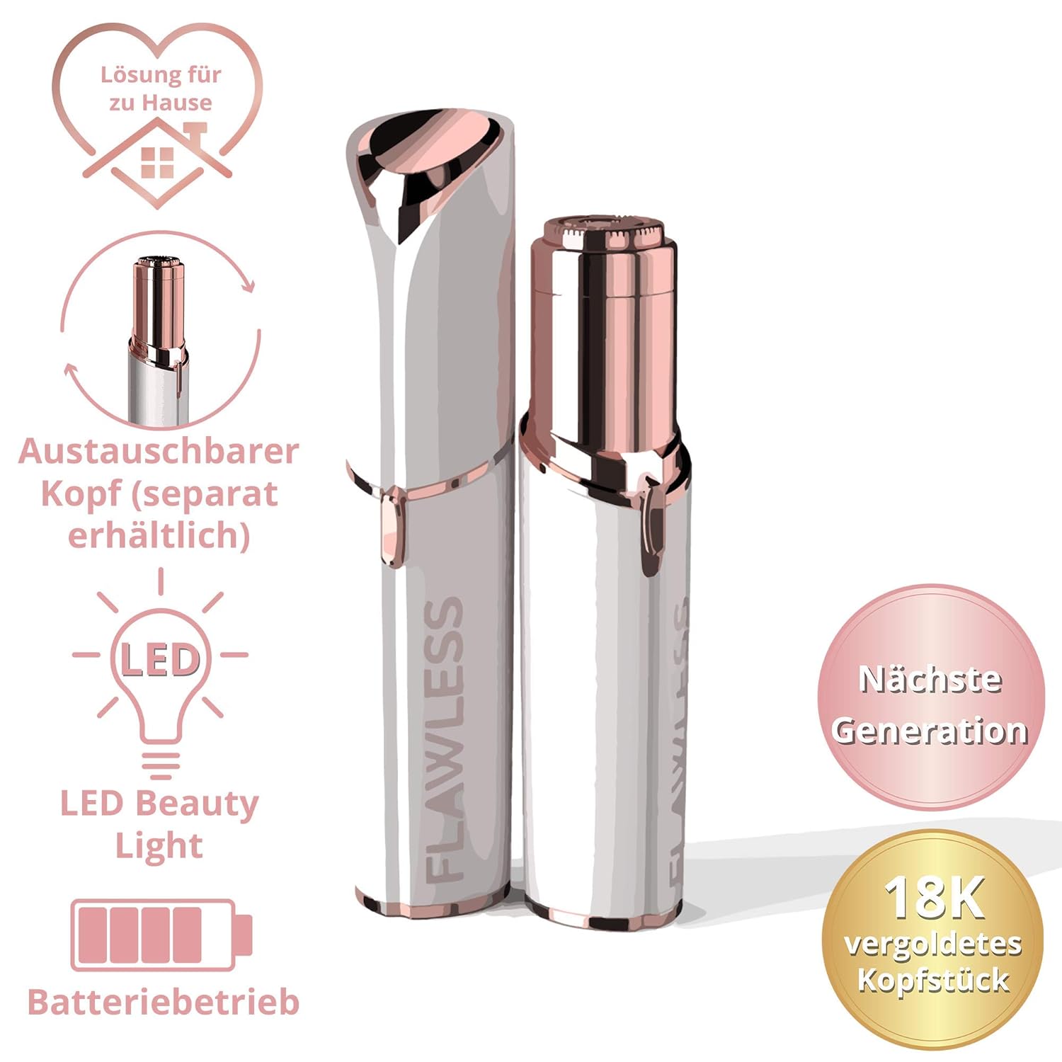 Aparat de îndepărtare a părului facial și a bărbii Finishing Touch Flawless Face pentru femei, fără durere, pentru îndepărtarea părului facial, pentru piele sensibilă, aparat de ras fără durere pentru femei - Baterie inclusă - Alb - Image 2