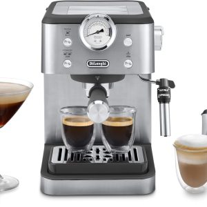 Espressor portafiltru De'Longhi Classic EM450.M, cu spumator de lapte profesional, carcasă complet metalică, 15 bari, rezervor de apă de 1,7 l, oțel inoxidabil/metal