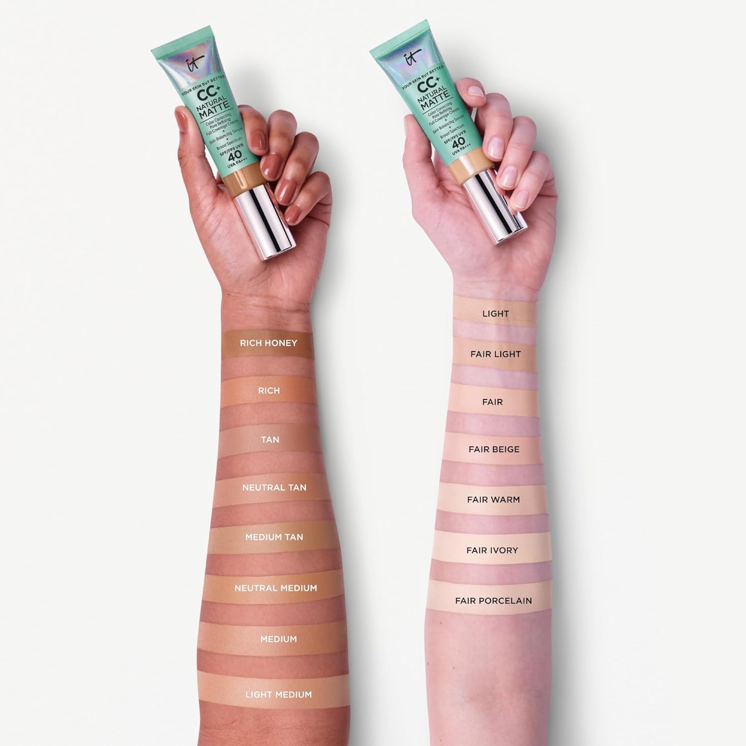 IT Cosmetics Your Skin But Better CC+ Cream Natural Matte SPF 40, 32 ml, fond de ten cu SPF 40, corector de culoare și hrănitor, reduce strălucirea, cremă de față colorată - Image 2