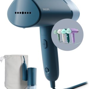 Aparat de călcat portabil Philips seria 3000 - 1000 W, compact și pliabil, rezervor de apă de 100 ml, performanță constantă a aburului de 20 g/min, nu necesită masă de călcat, albastru (STH3000/20)