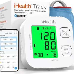 Tensiometru iHealth Track conectat pentru braț, cu manșetă universală reglabilă pentru brațe normale și mari pentru adulți, compatibil Bluetooth cu dispozitive Apple și Android