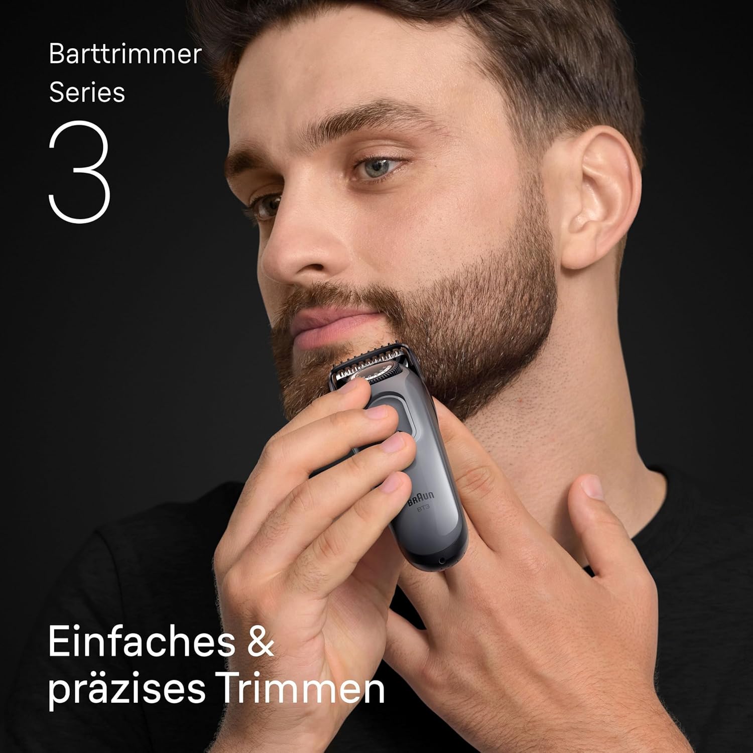 Aparat de tuns barba electric Braun BT3525 Seria 3 pentru bărbați, 4 accesorii, lamă ProBlade ultra ascuțită, autonomie baterie 50 de minute, aparat de ras barba wireless, 40 de lungimi, impermeabil, gri - Image 2