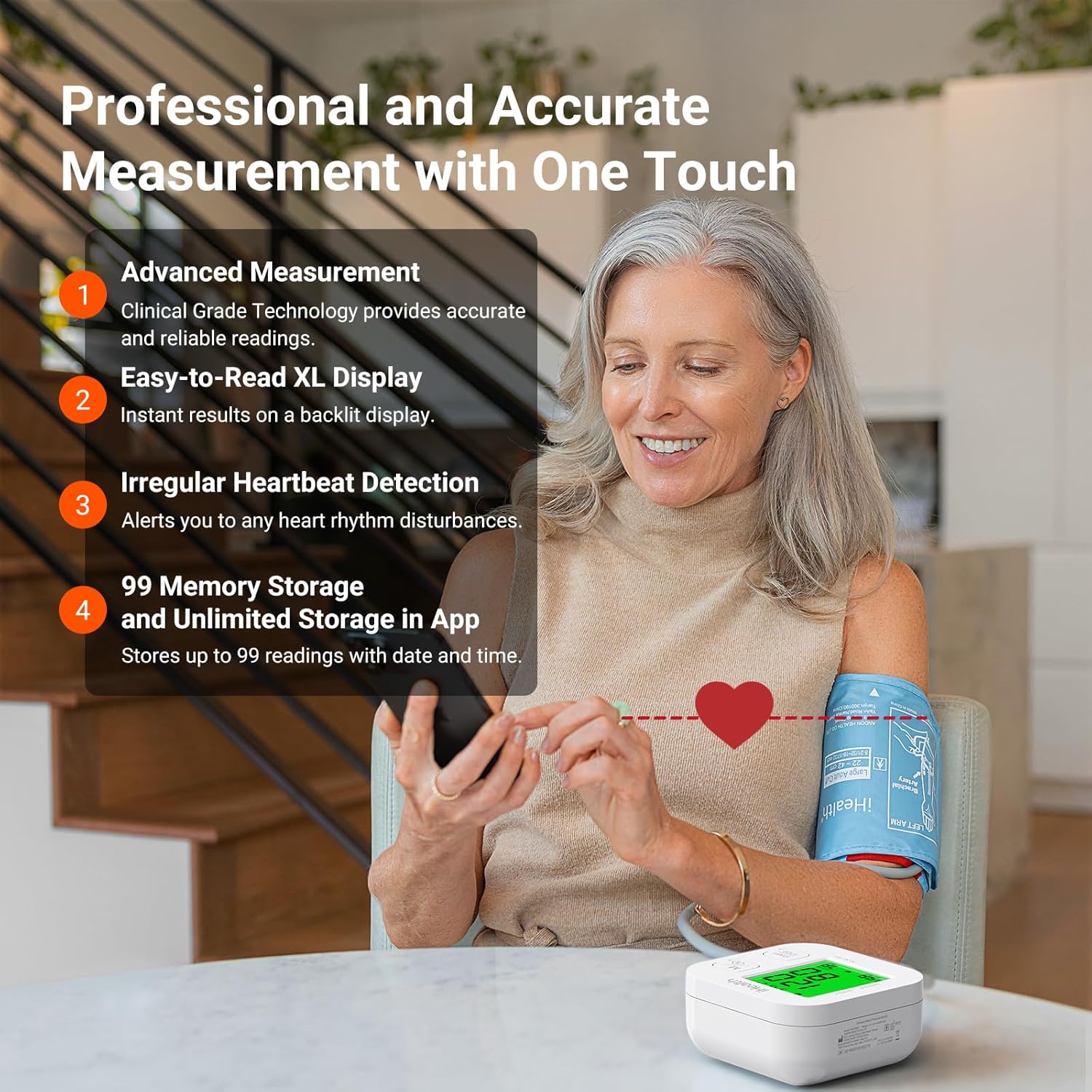 Tensiometru iHealth Track conectat pentru braț, cu manșetă universală reglabilă pentru brațe normale și mari pentru adulți, compatibil Bluetooth cu dispozitive Apple și Android - Image 2