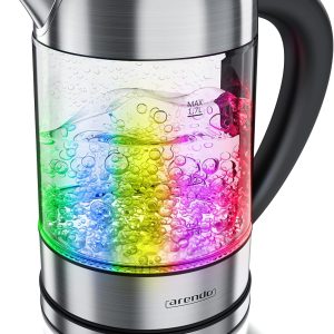 Fierbător Arendo din oțel inoxidabil, 1,7 litri, cu setări de temperatură – Temperaturi selectabile 40° 70° 80° 90° 100°C – Funcție de menținere la cald – Funcție de fierbere 3 minute – GS – Fără BPA – Iluminare RGB