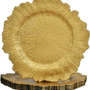 Farfurii de masă aurii ALINK, farfurii Reef, suport pentru farfurii de cină, suporturi din plastic de 33 cm pentru nunți, Crăciun și petreceri, pachet de 6 reutilizabile
