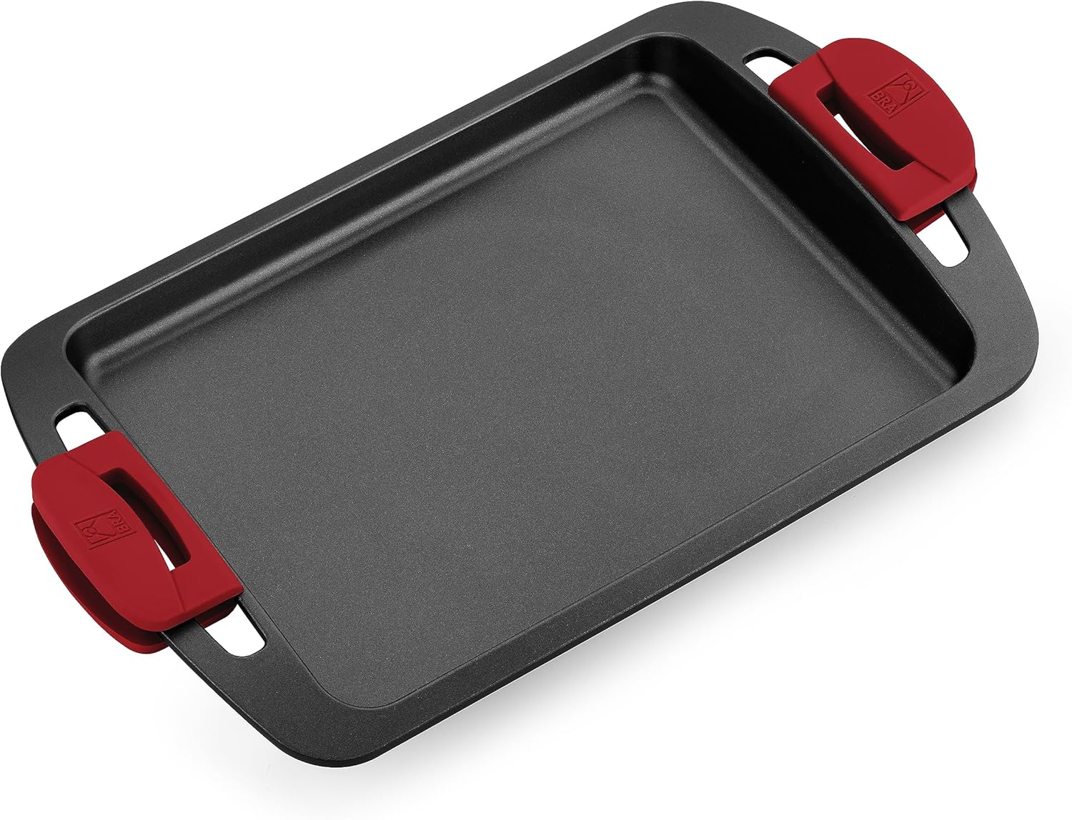 BRA Premiere | Grătar neted de 40 cm, din aluminiu turnat, strat triplu, cu înveliș antiaderent ranforsat, fără PFOA, include mânere detașabile, potrivit pentru toate tipurile de plite, inclusiv inducție, roșu