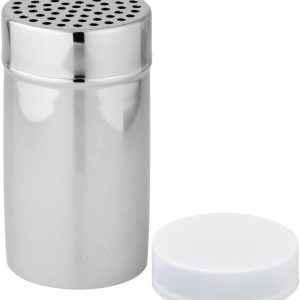 Distribuitor grosier Fackelmann, borcan de condimente din oțel inoxidabil, agitator de condimente cu capac (culoare: argintiu / alb), 13 x 7 cm