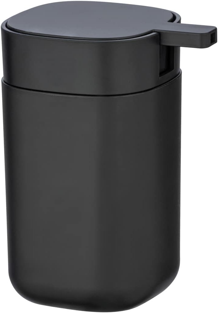 Dozator de săpun WENKO Davos, perfect pentru 350 ml de săpun lichid, fabricat din plastic de înaltă calitate, fără BPA, dimensiuni 9,8 x 13 x 7,8 cm, negru mat