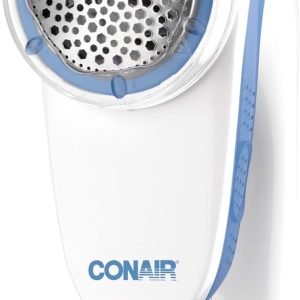Conair Lint Remover, aparat de ras cu baterii pentru haine și țesături, mâner ergonomic, alb/albastru, CLS1XE