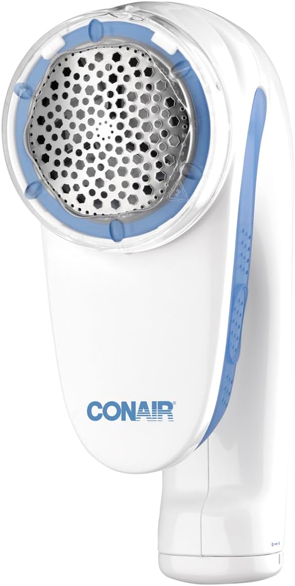 Conair Lint Remover, aparat de ras cu baterii pentru haine și țesături, mâner ergonomic, alb/albastru, CLS1XE
