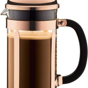 Cafetieră Bodum French Press Chambord - 1L/8 căni, din cupru - Sticlă rezistentă la căldură și filtru din oțel inoxidabil - Cafetieră fără BPA, potrivită pentru mașina de spălat vase - Fabricată în Portugalia