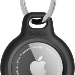 Husă Belkin AirTag cu breloc (husă de protecție cu suport sigur pentru Air Tag, accesoriu cu protecție împotriva zgârieturilor) – Neagră