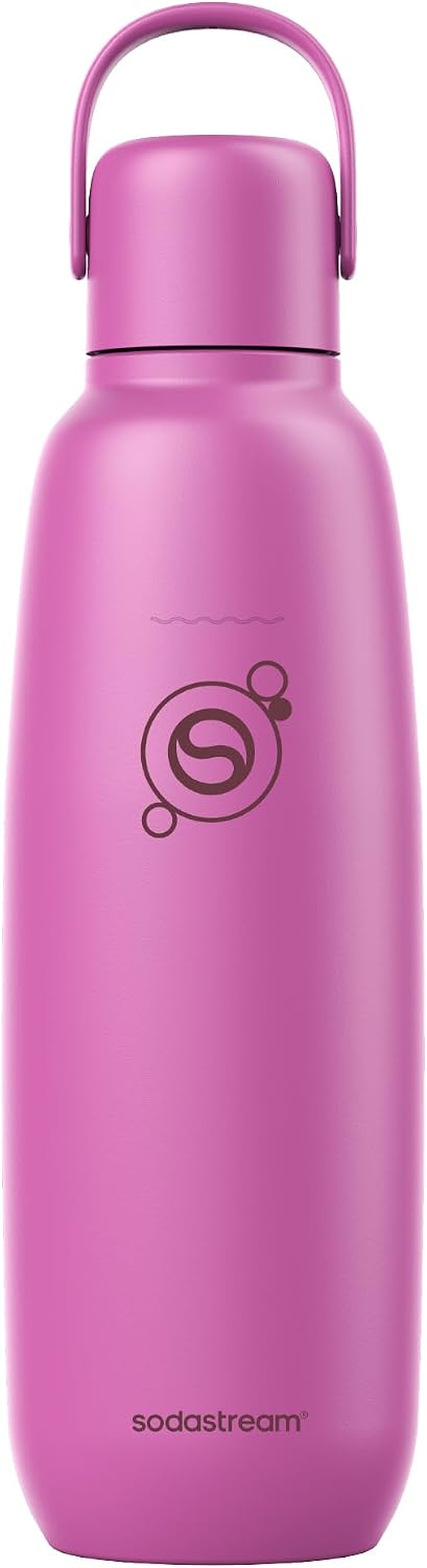 Termos Sodastream Fizz & Go din oțel inoxidabil, 0,9 l, cu perete dublu, pentru băuturi carbogazoase calde și reci, compatibil cu DUO, TERRA, ART, ENSO și altele, roz guava