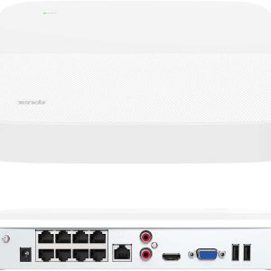 Sistem de supraveghere Tenda NVR cu înregistrare 4K, NVR PoE 8 canale, transmisie pe distanță lungă de 250 m, H.265+, Plug and Play, HDD (până la 10 TB)/Stocare în cloud, protecție la trăsnet 4KV, monitorizare de la distanță prin aplicație, N6P-8H