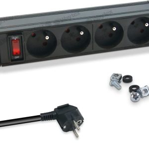 WAYTEX 37489 PDU Unitate de distribuție a energiei rackabilă de 10" cu bandă de susținere, 4 prize cu comutator pentru cutie