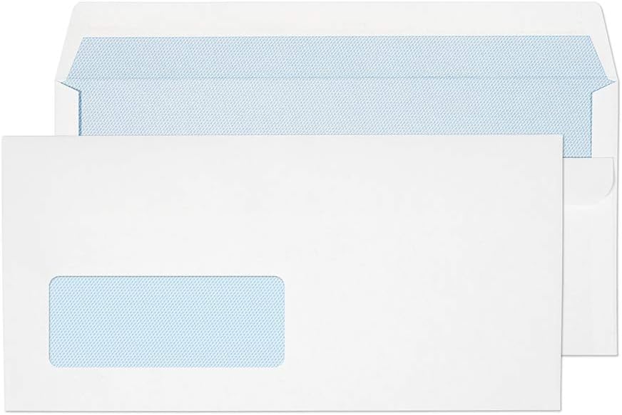 Plicuri Blake Everyday DL (110 x 220 mm) cu fereastră | Pachet de 50 | 90 g/m² | Certificat PEFC | Plicuri autoadezive albe | Rechizite de birou Plicuri business / Plic 13884/50 PR