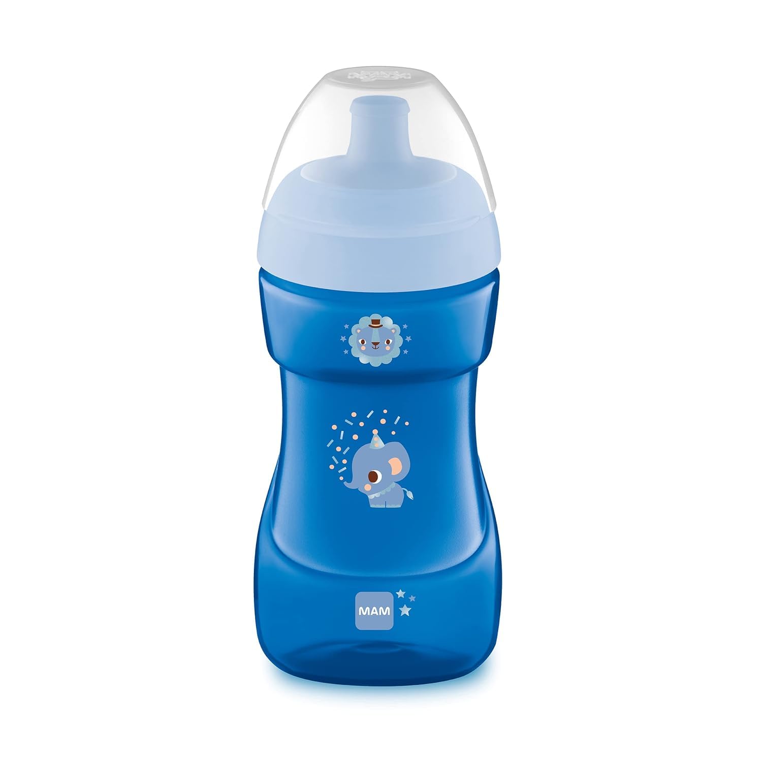 MAM Sports Cup (330 ml), Cană de băut etanșă pentru bebeluși cu supapă cu autodeschidere, Cană de băut pentru copii cu suprafață antiderapantă, de la 12+ luni, Elefant